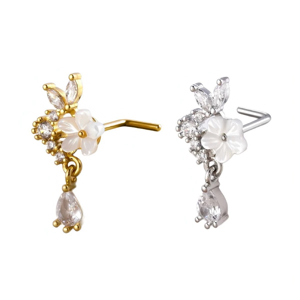 Gold Flower Nose Ring with Dan - Body Jewelry Surgical Steel 评论和价格