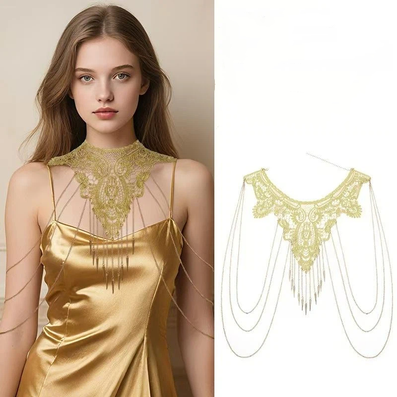 Gold Lace Trim Multi-Layer Fas - Body Jewelry Necklace 评论和价格
