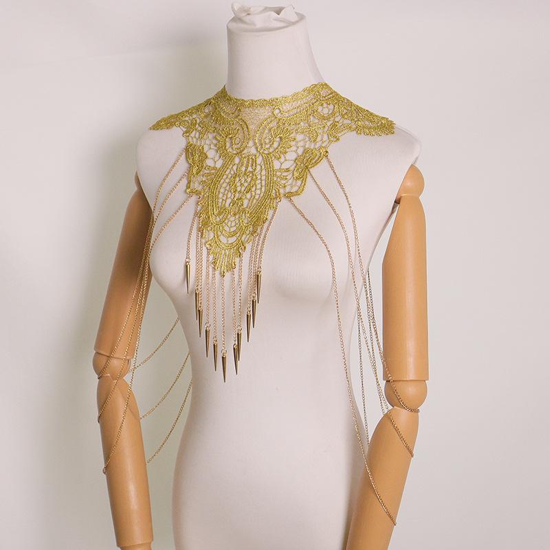 Gold Lace Trim Multi-Layer Fas - Body Jewelry Necklace 评论和价格
