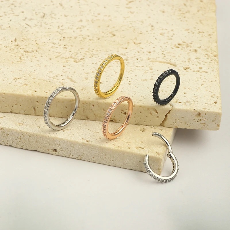 16G Clear CZ Nose Ring Hoop 31 - Body Jewelry Surgical Steel 评论和价格
