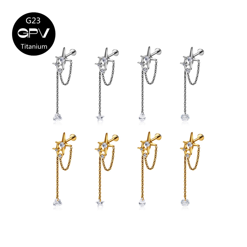 G23 F136 Titanium Star Ear Car - Body Jewelry Surgical Steel 评论和价格