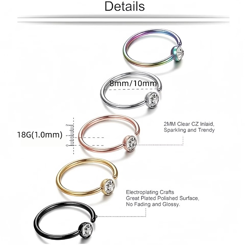 5pcs 18G Nose Rings C-Shaped N - Body Jewelry Surgical Steel 评论和价格