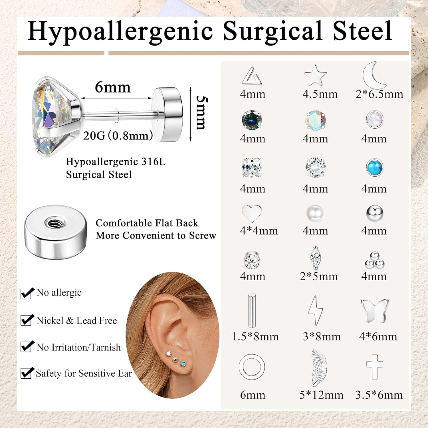 Florideco 1Pair Hypoallergenic - Body Jewelry Surgical Steel 评论和价格