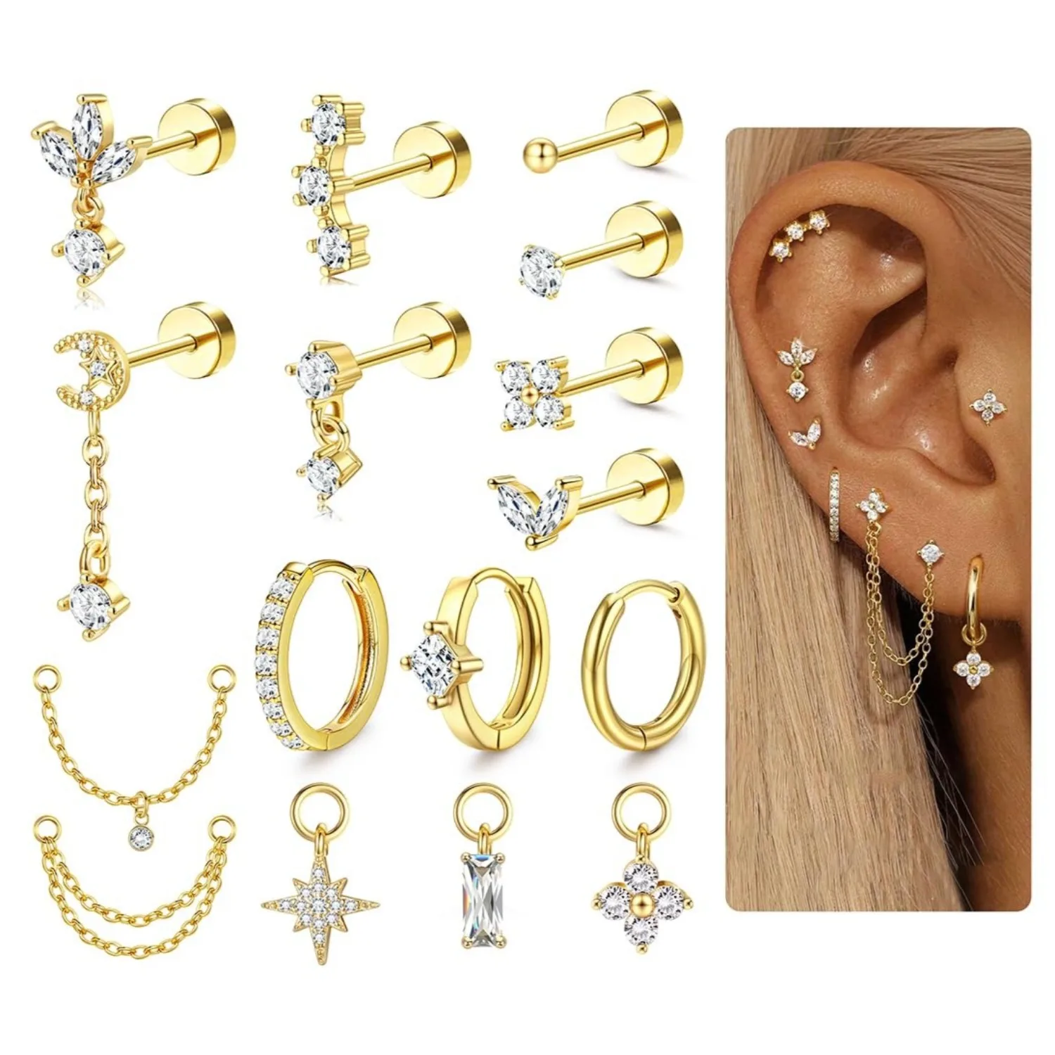16 Gauge Cartilage Earrings fo - Body Jewelry Surgical Steel 评论和价格